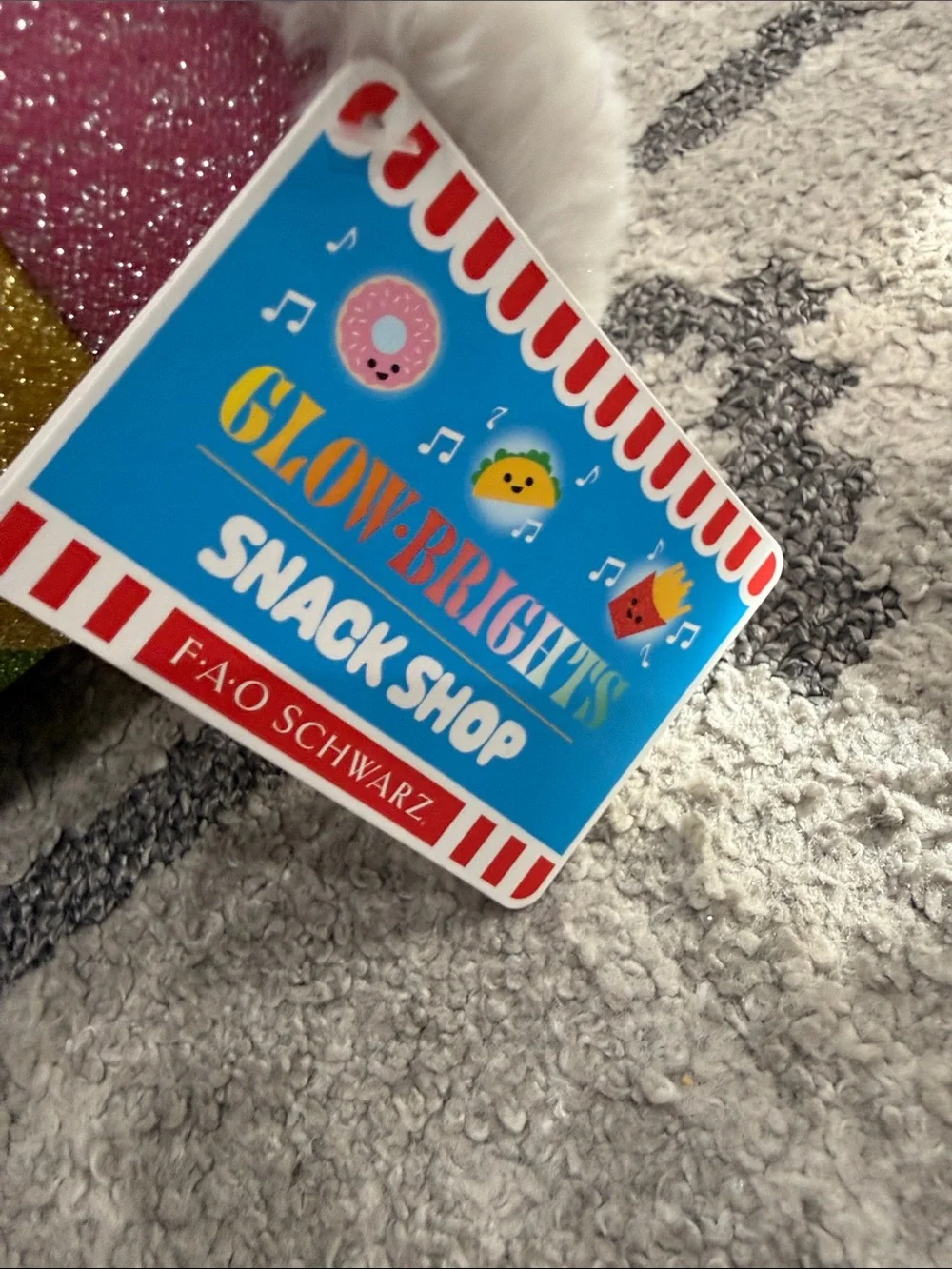 FAO Schwarz Glitter Rainbow Plush with White Faux Fur Hood